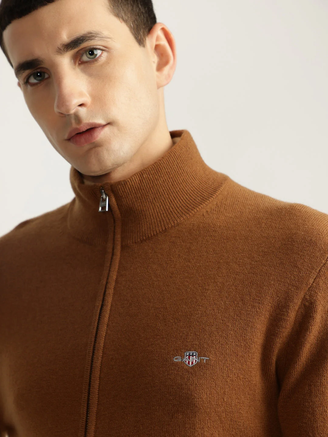 Gant Men Solid High Neck Full Sleeves Cardigan - Image 5