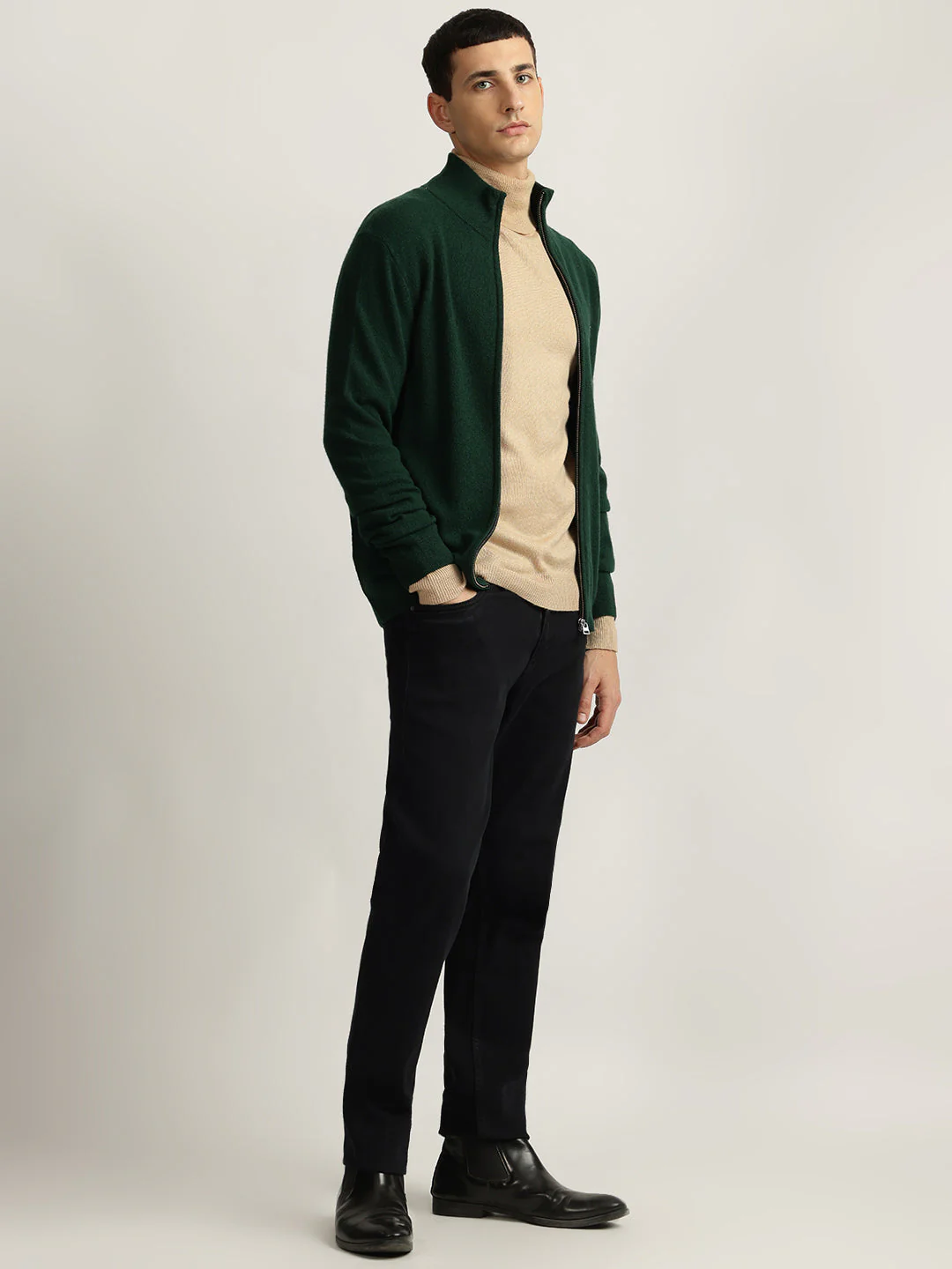 Gant Men Green Solid High Neck Full Sleeves Sweater - Image 3