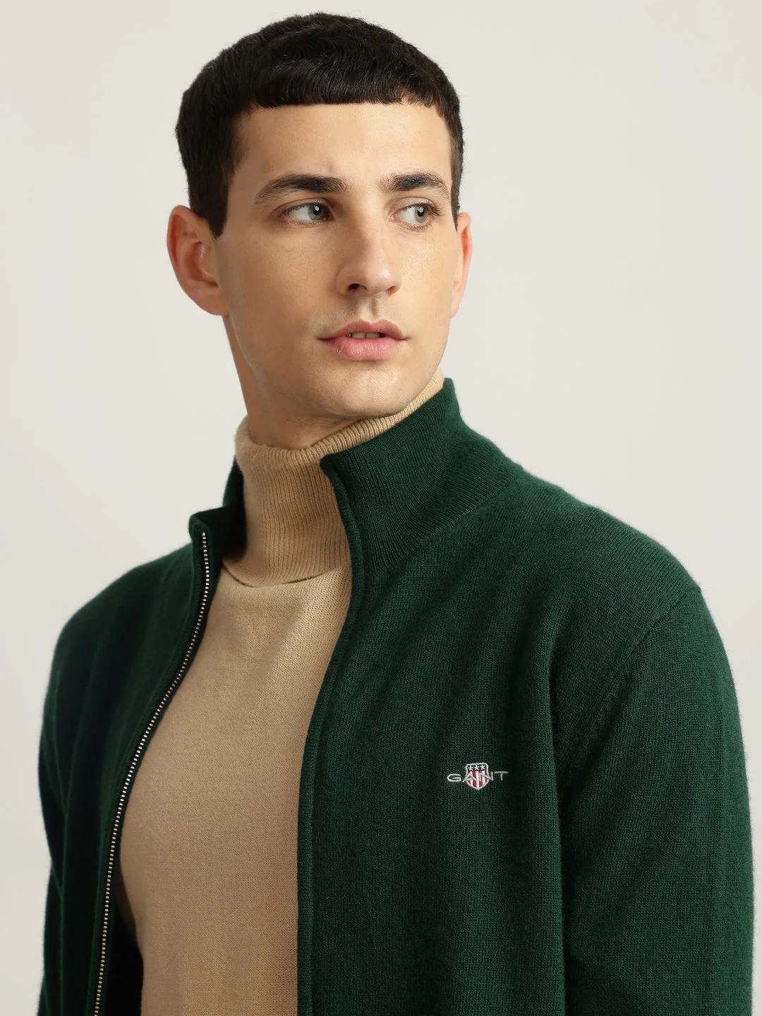 Gant Men Green Solid High Neck Full Sleeves Sweater - Image 4