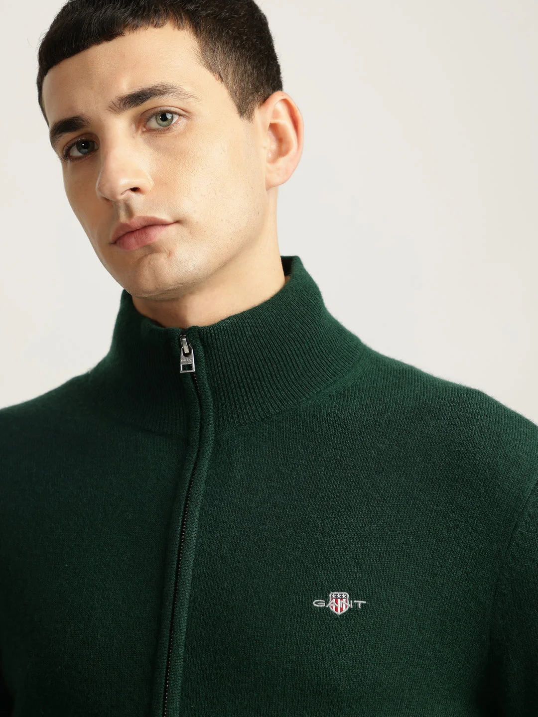 Gant Men Green Solid High Neck Full Sleeves Sweater - Image 5