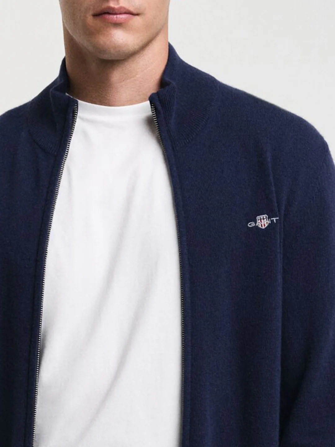 Gant Men Navy Blue Solid High Neck Full Sleeves Sweater - Image 2