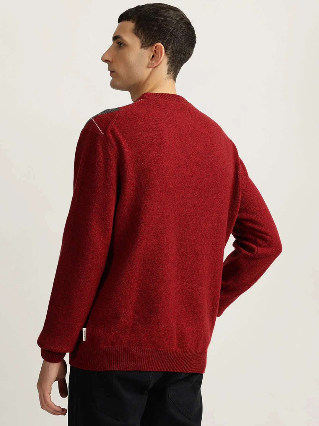 Gant Men Red Checked Round Neck Full Sleeves Sweater - Image 2
