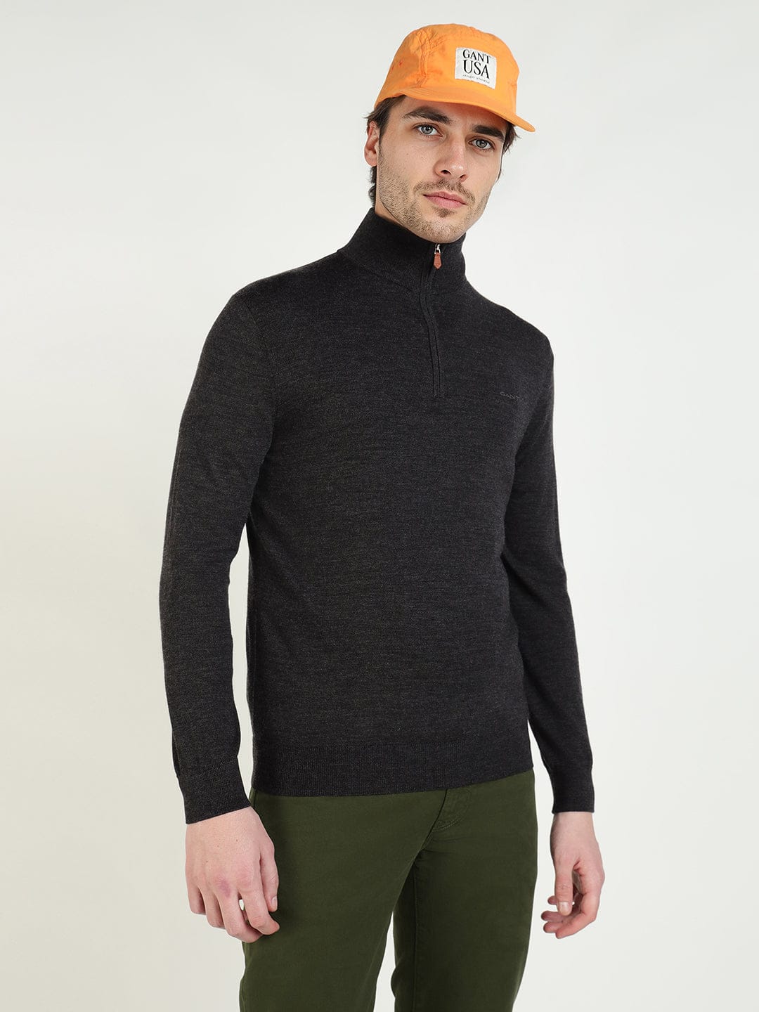 Gant Men Grey Solid Half Zip Sweater - Image 3