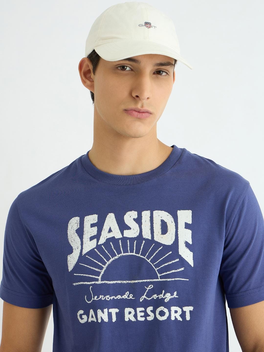 Gant Men Blue Printed Crew Neck Tshirt - Image 2