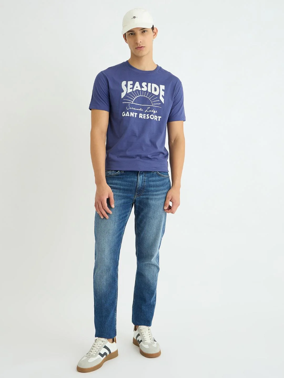 Gant Men Blue Printed Crew Neck Tshirt - Image 4