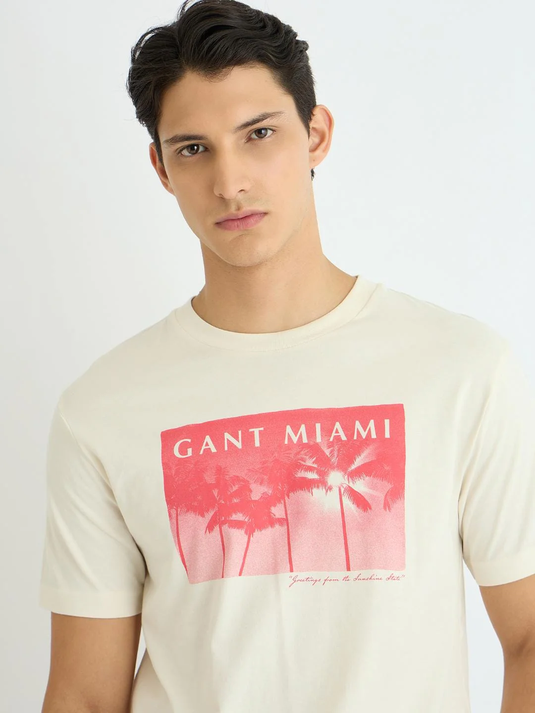 Gant Men Cream Printed Crew Neck Tshirt - Image 2