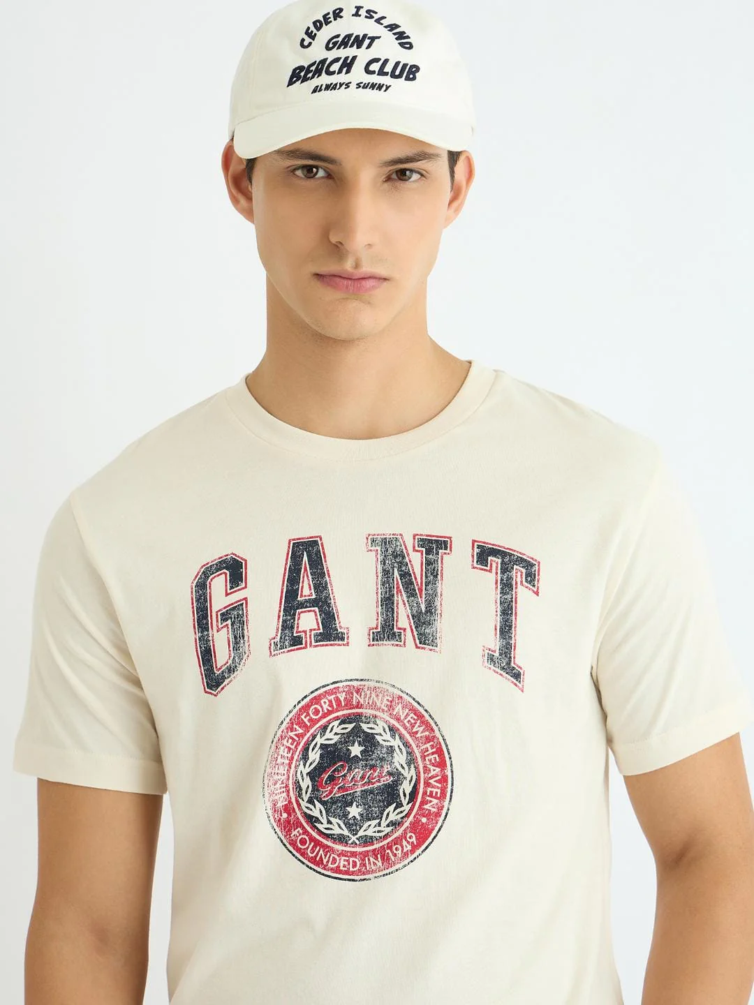 Gant Men Cream Printed Crew Neck Tshirt - Image 3