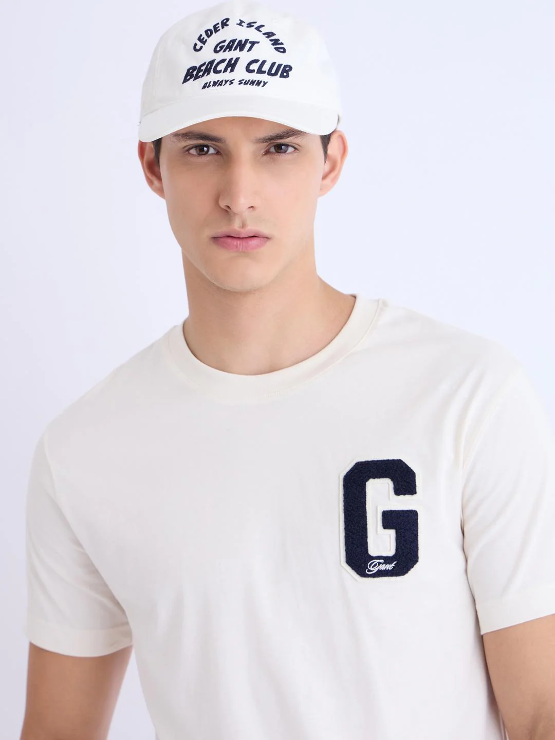 Gant Men Cream Solid Crew Neck Tshirt - Image 2