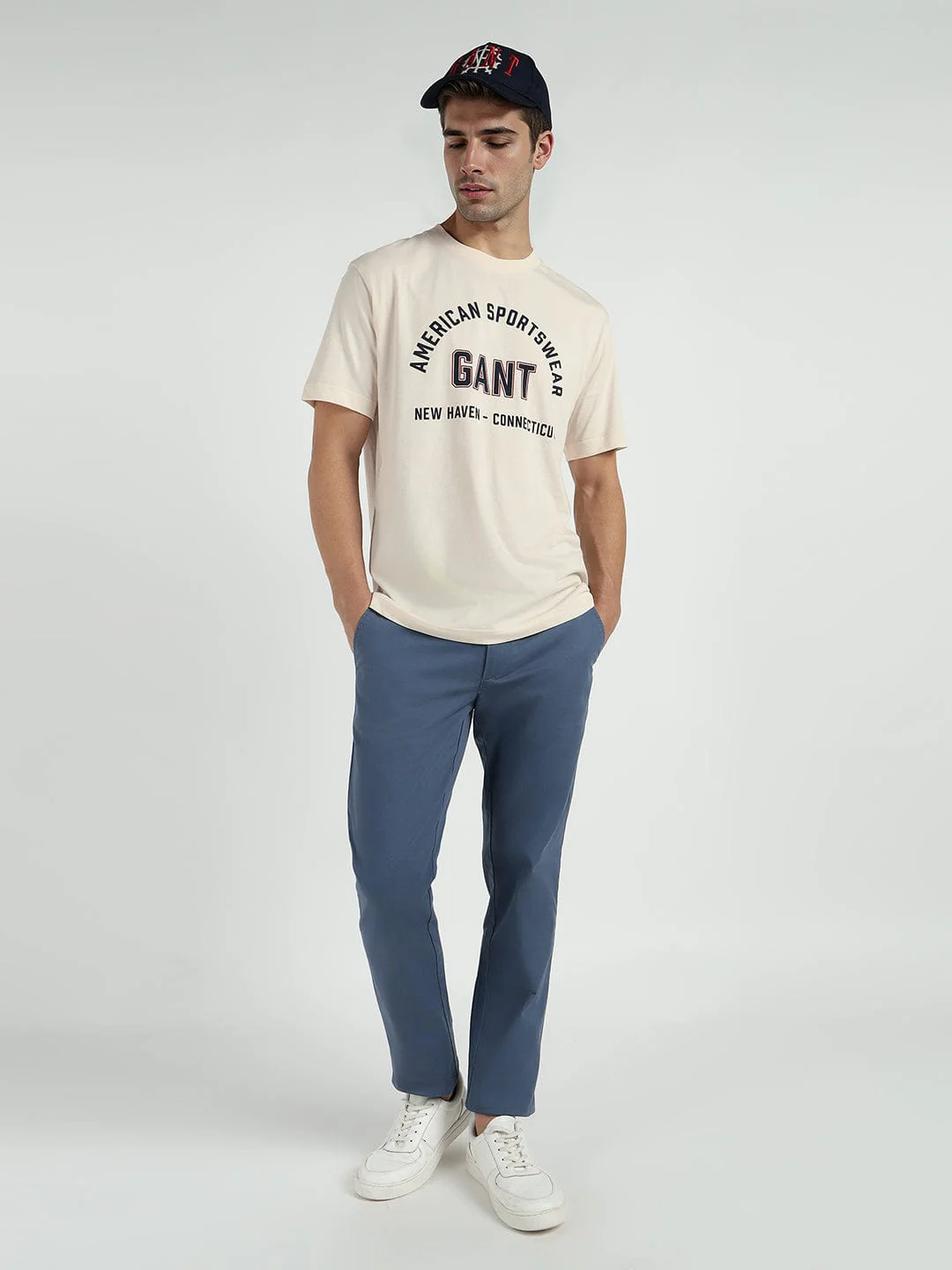Gant Men Cream Printed Crew Neck Tshirt - Image 2