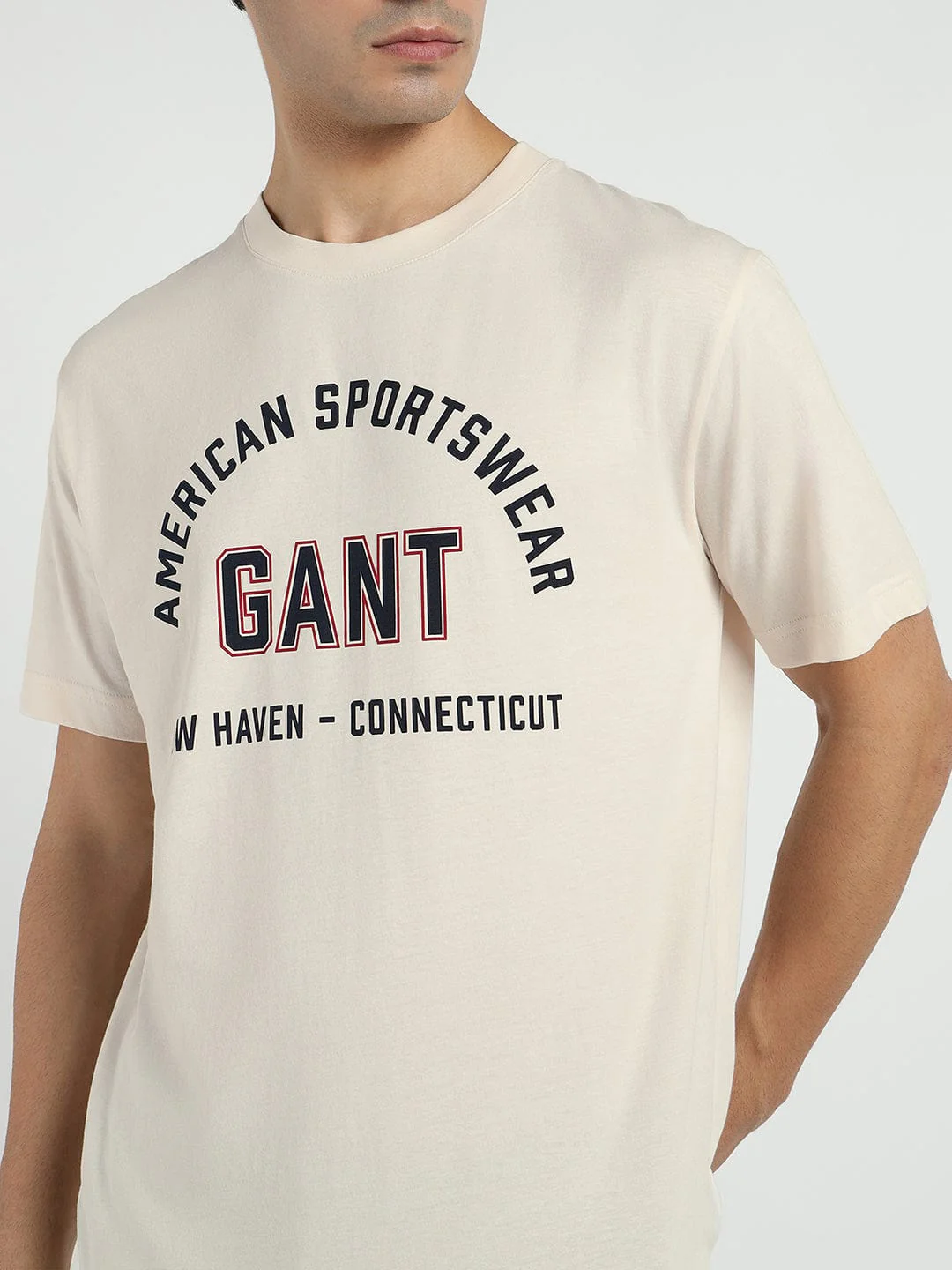 Gant Men Cream Printed Crew Neck Tshirt - Image 5