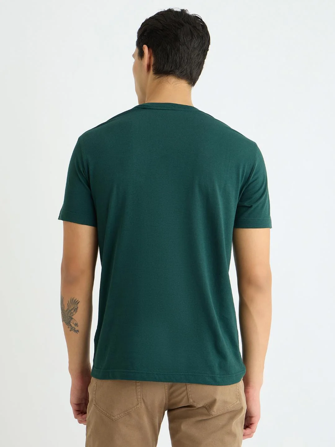 Gant Men Green Solid Crew Neck Tshirt - Image 3
