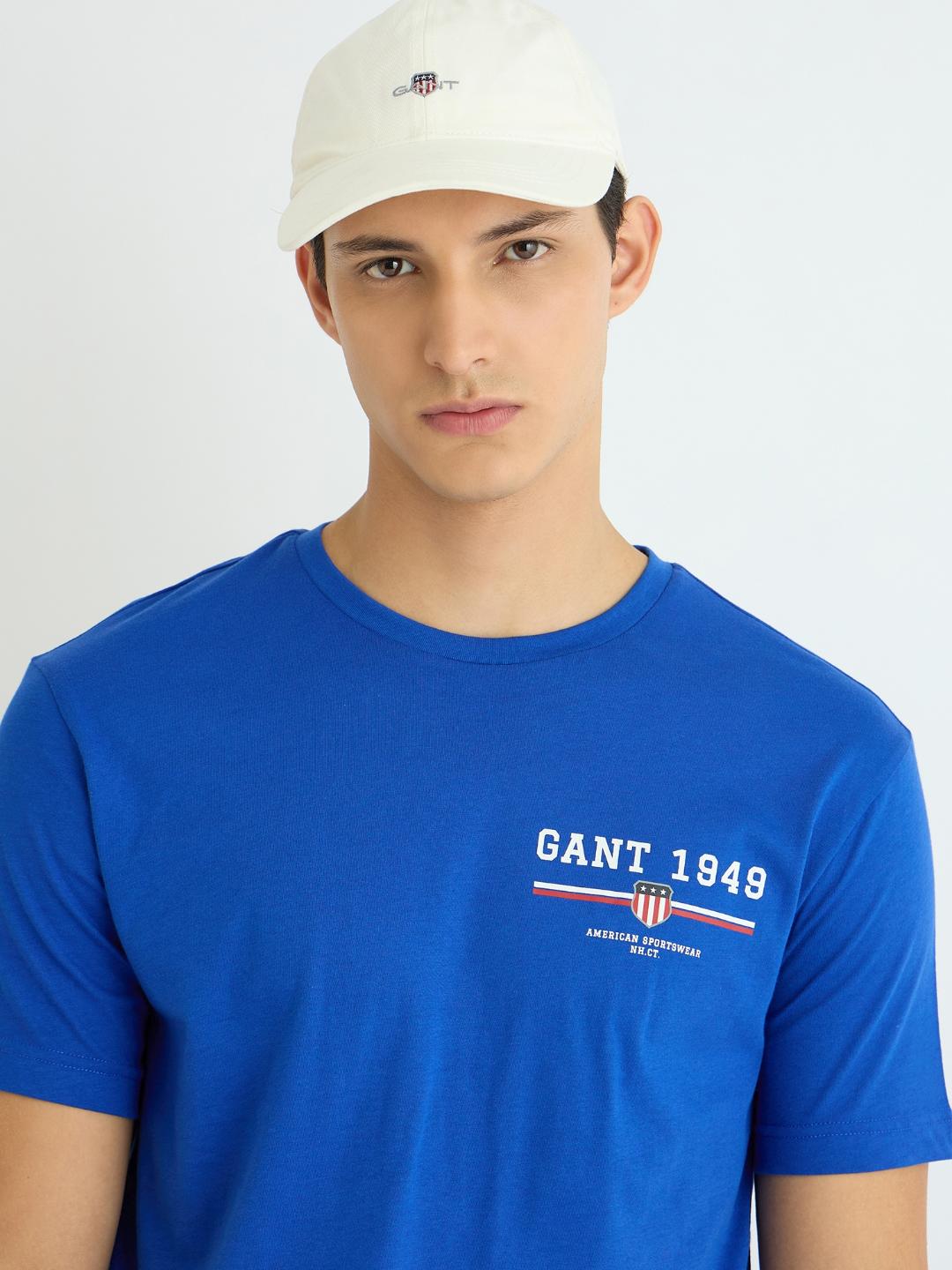 Gant Men Blue Solid Crew Neck Tshirt - Image 2