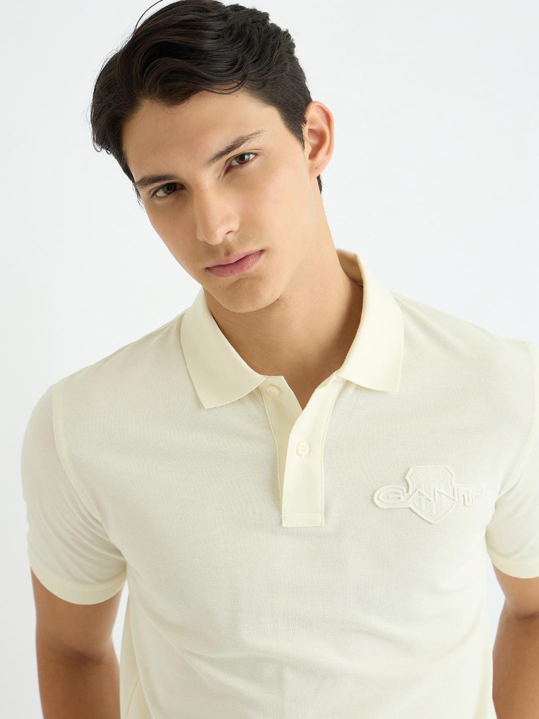 Gant Men Cream Solid Polo Tshirt - Image 2