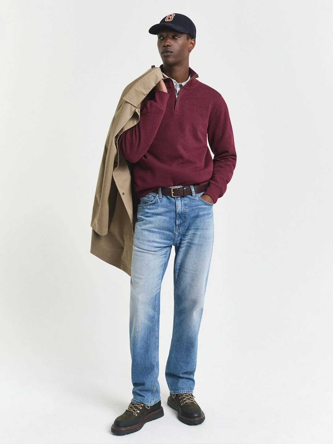 Gant Men Red Solid Half Zip Sweatshirt - Image 3