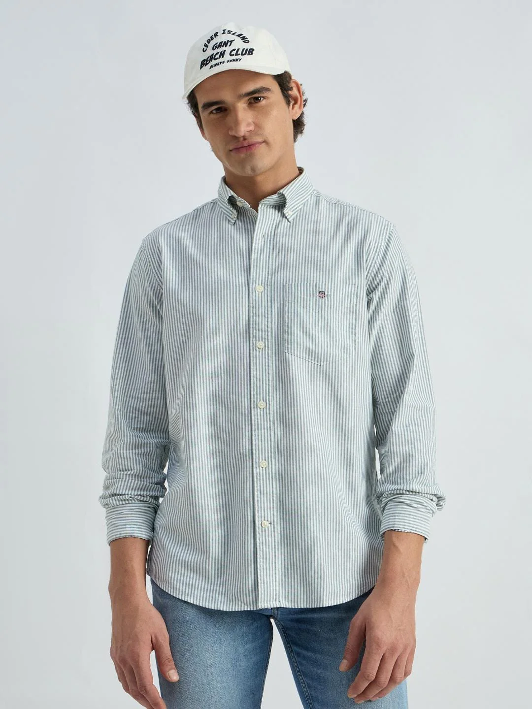 Gant Men Green Striped Collar Shirt