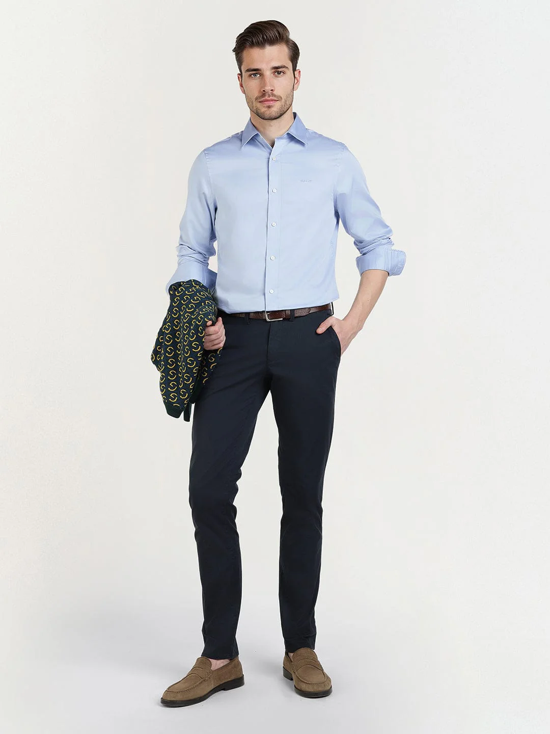 Gant Men Blue Solid Collar Shirt - Image 2
