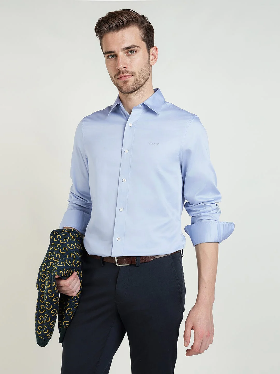 Gant Men Blue Solid Collar Shirt - Image 3