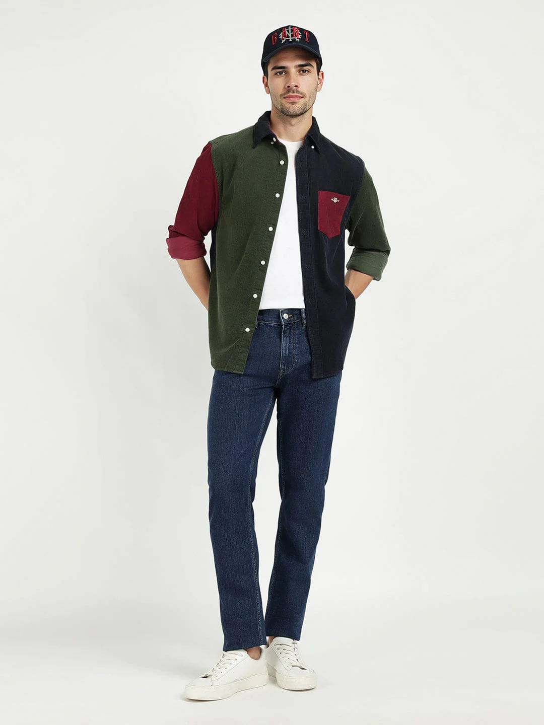 Gant Men Green Coloublocked Collar Shirt - Image 2