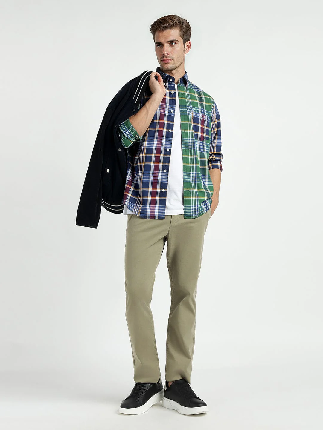 Gant Men Green Coloublocked Collar Shirt - Image 2