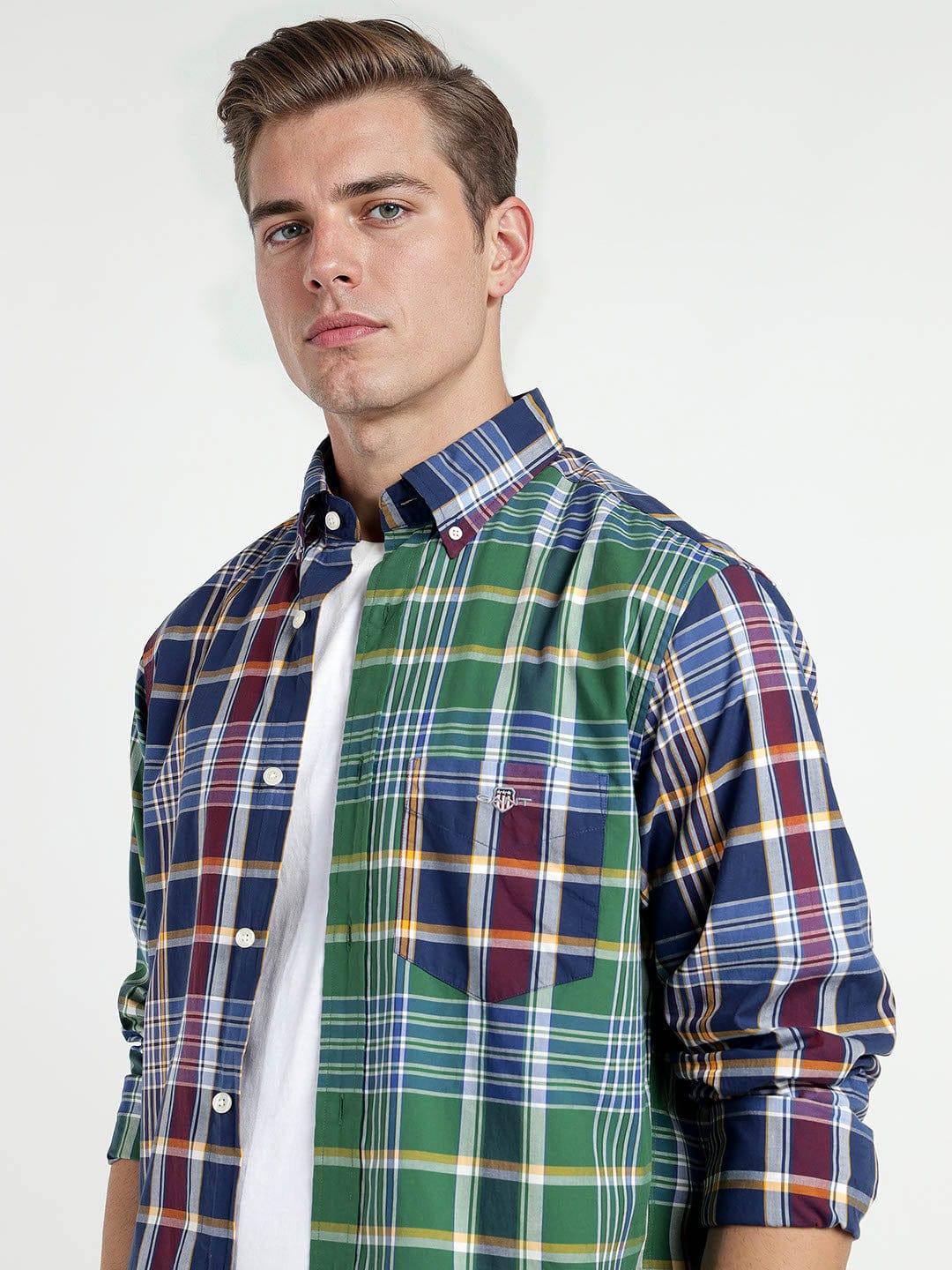 Gant Men Green Coloublocked Collar Shirt - Image 4