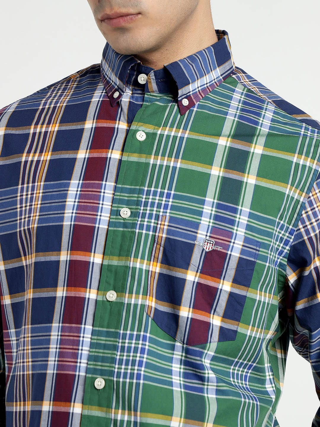 Gant Men Green Coloublocked Collar Shirt - Image 5