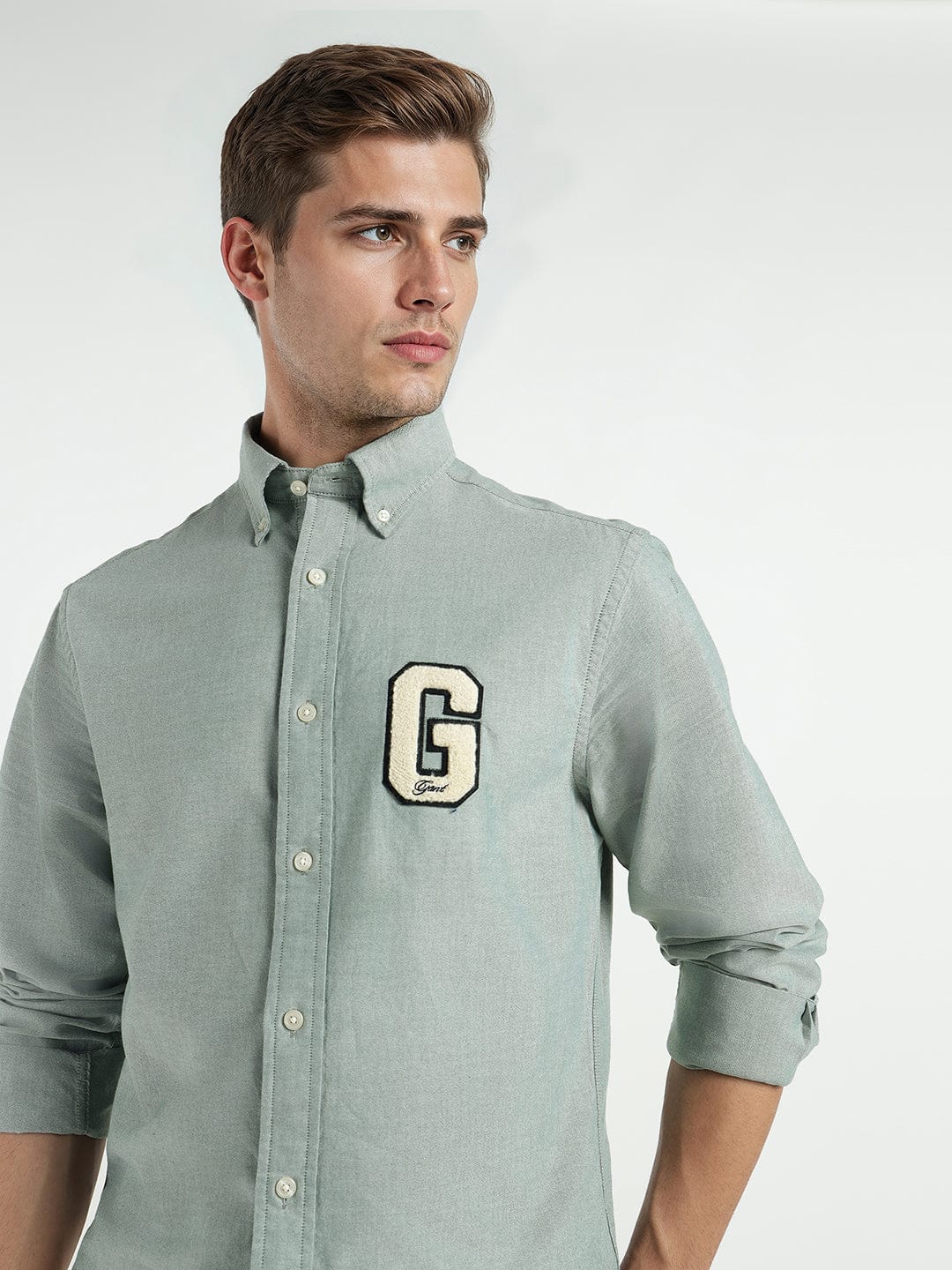Gant Men Green Solid Collar Shirt - Image 5