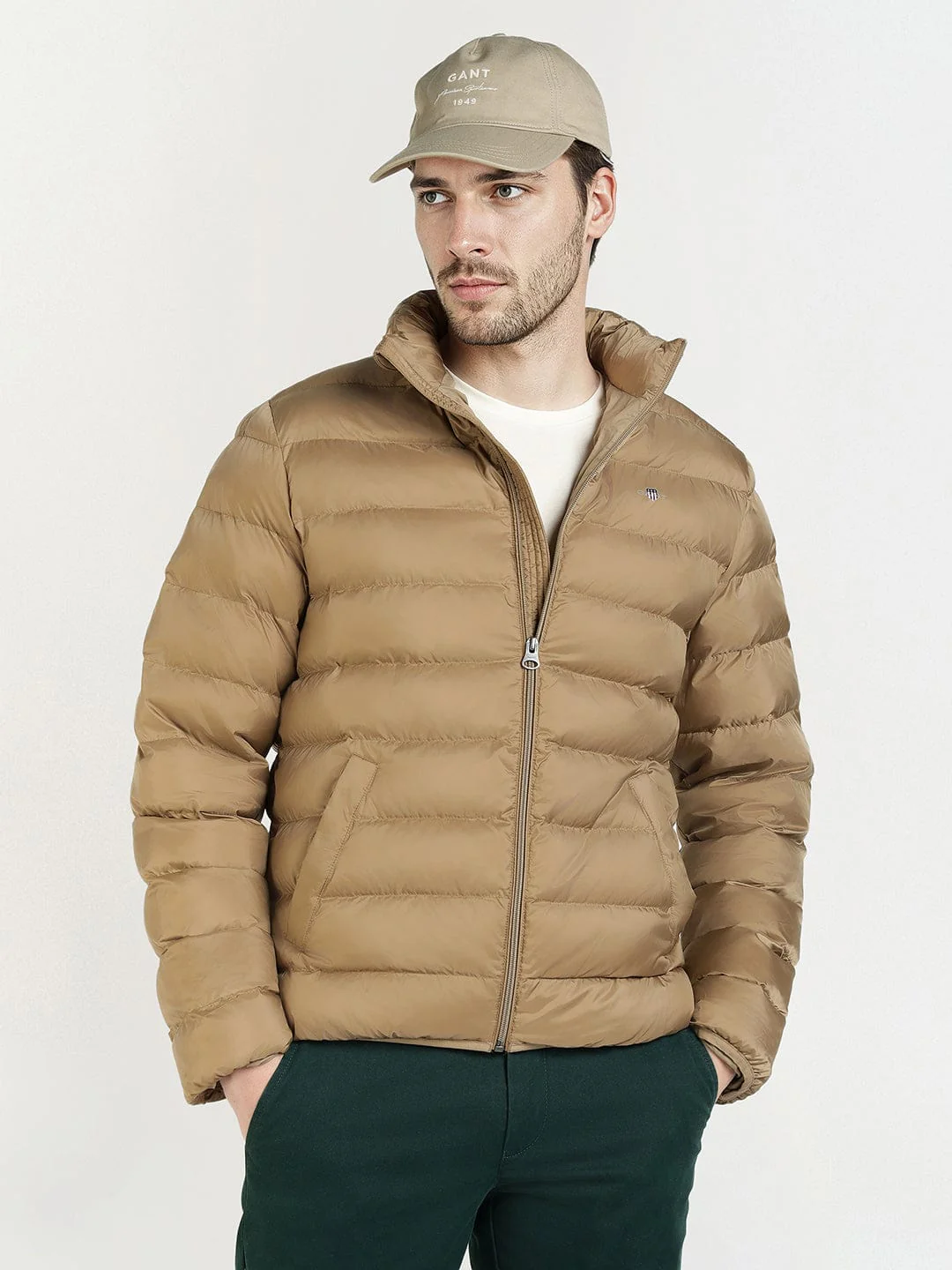 Gant Men Khaki Solid Collar Jacket