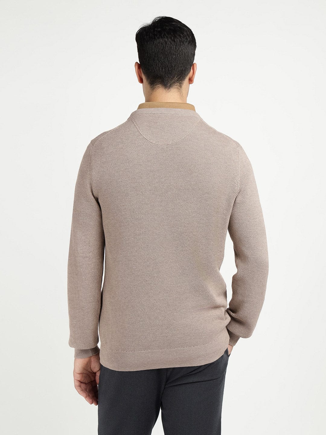 Gant Men Beige Solid Crew Neck Sweater - Image 3