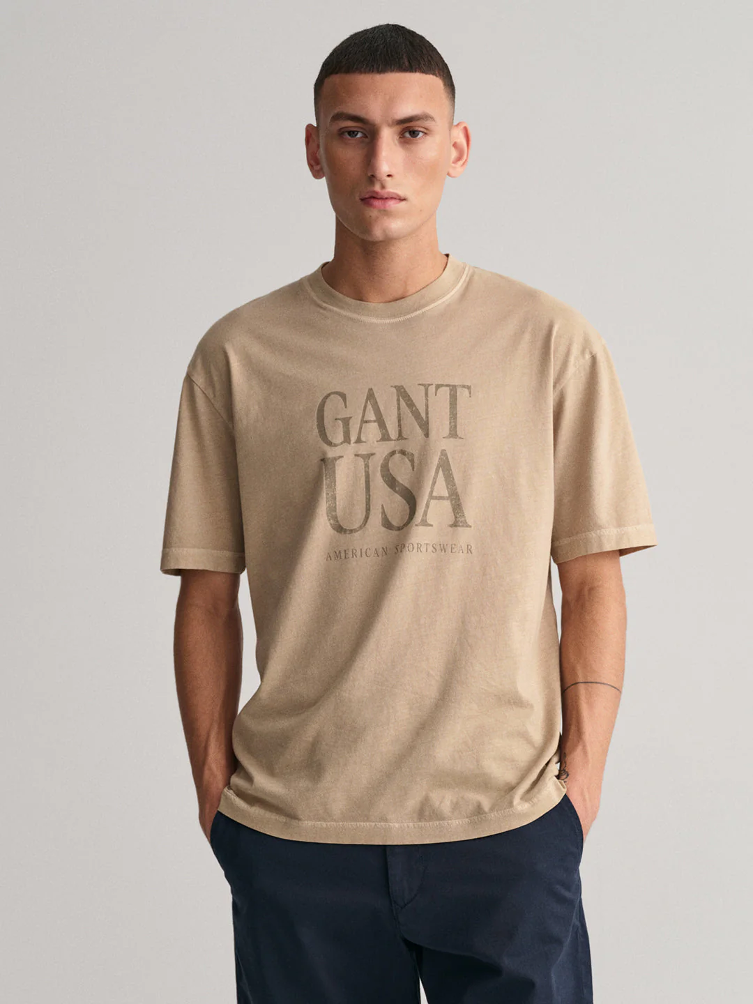 Gant Beige Sunfaded Logo Regular Fit Tshirt