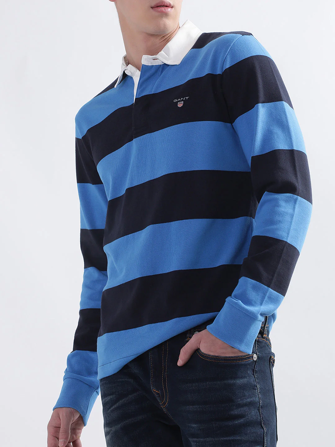 Gant Blue Striped Regular Fit Polo Tshirt - Image 3