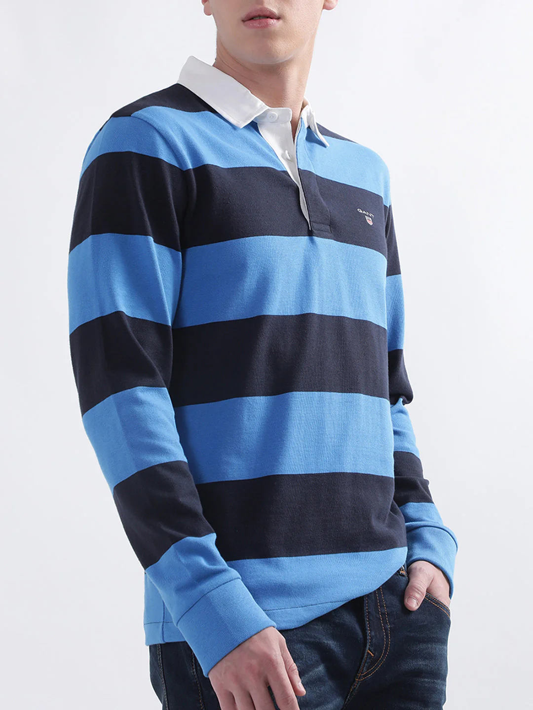 Gant Blue Striped Regular Fit Polo Tshirt - Image 4
