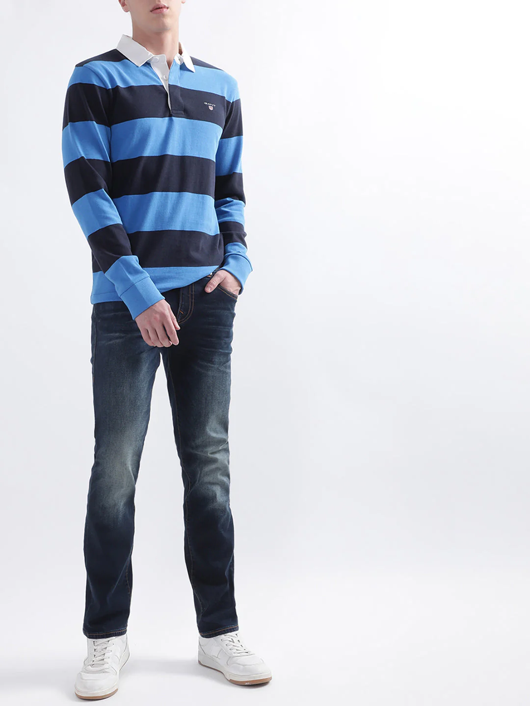 Gant Blue Striped Regular Fit Polo Tshirt - Image 5