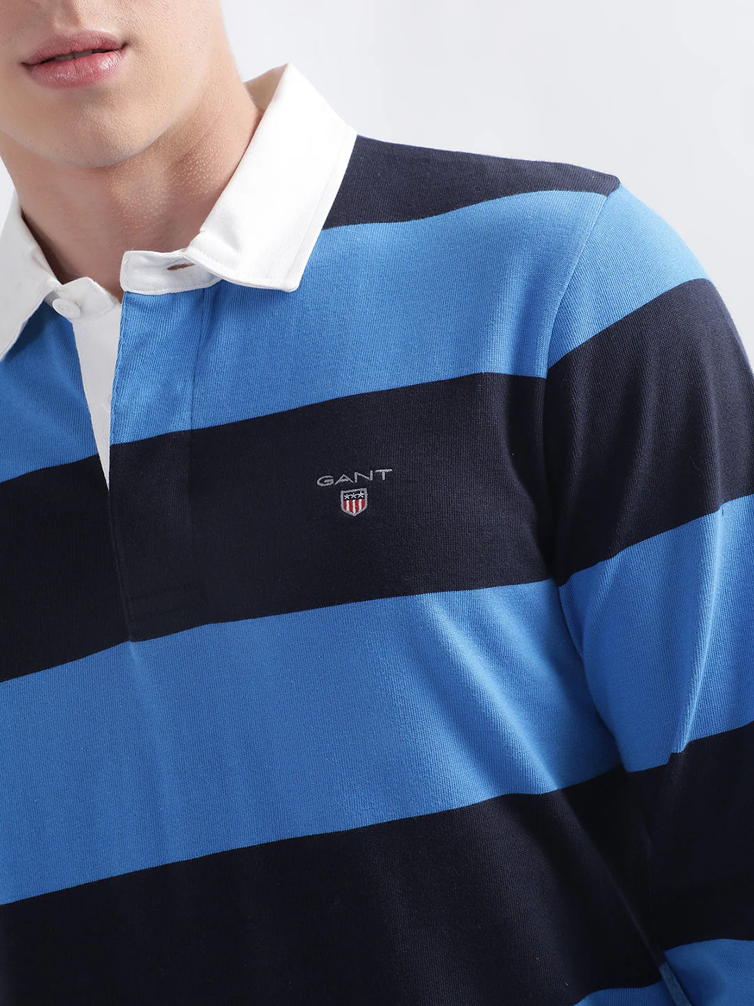 Gant Blue Striped Regular Fit Polo Tshirt - Image 7
