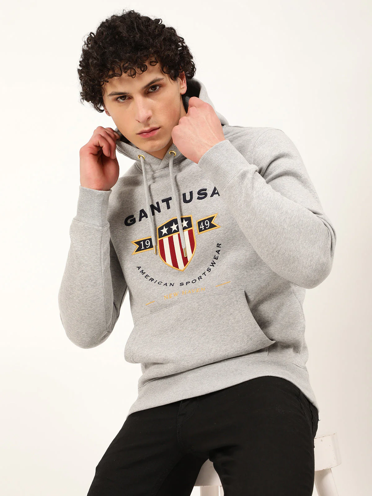Gant Men Grey Printed Hooded Sweatshirt - Image 7