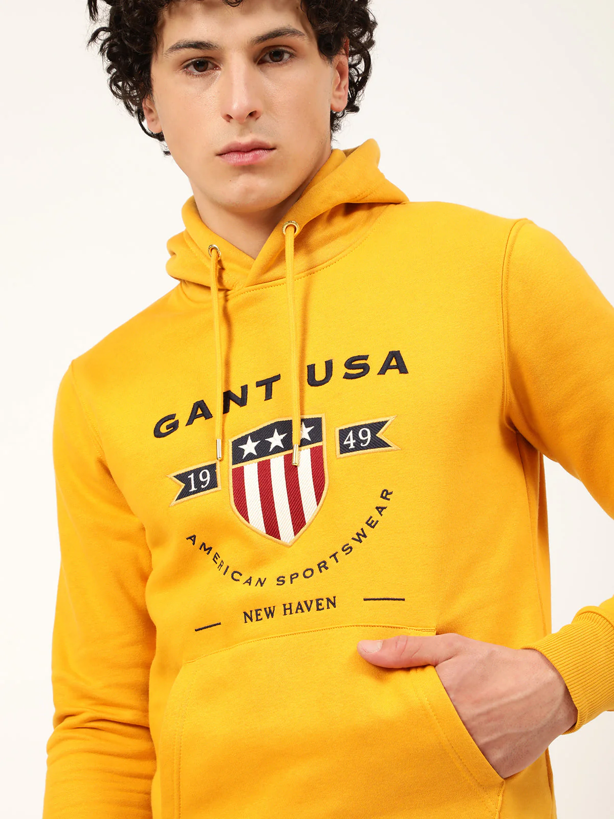 Gant Men Yellow Printed Hooded Sweatshirt - Image 6