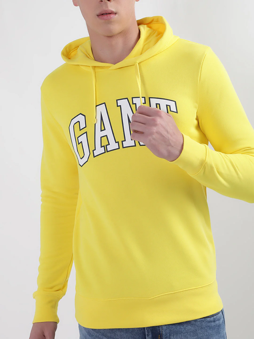 Gant Men Yellow Solid Hooded Sweatshirt - Image 4