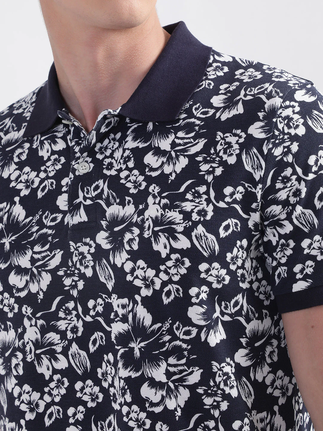 Gant Blue Floral Print Regular Fit Pique Polo Tshirt - Image 5