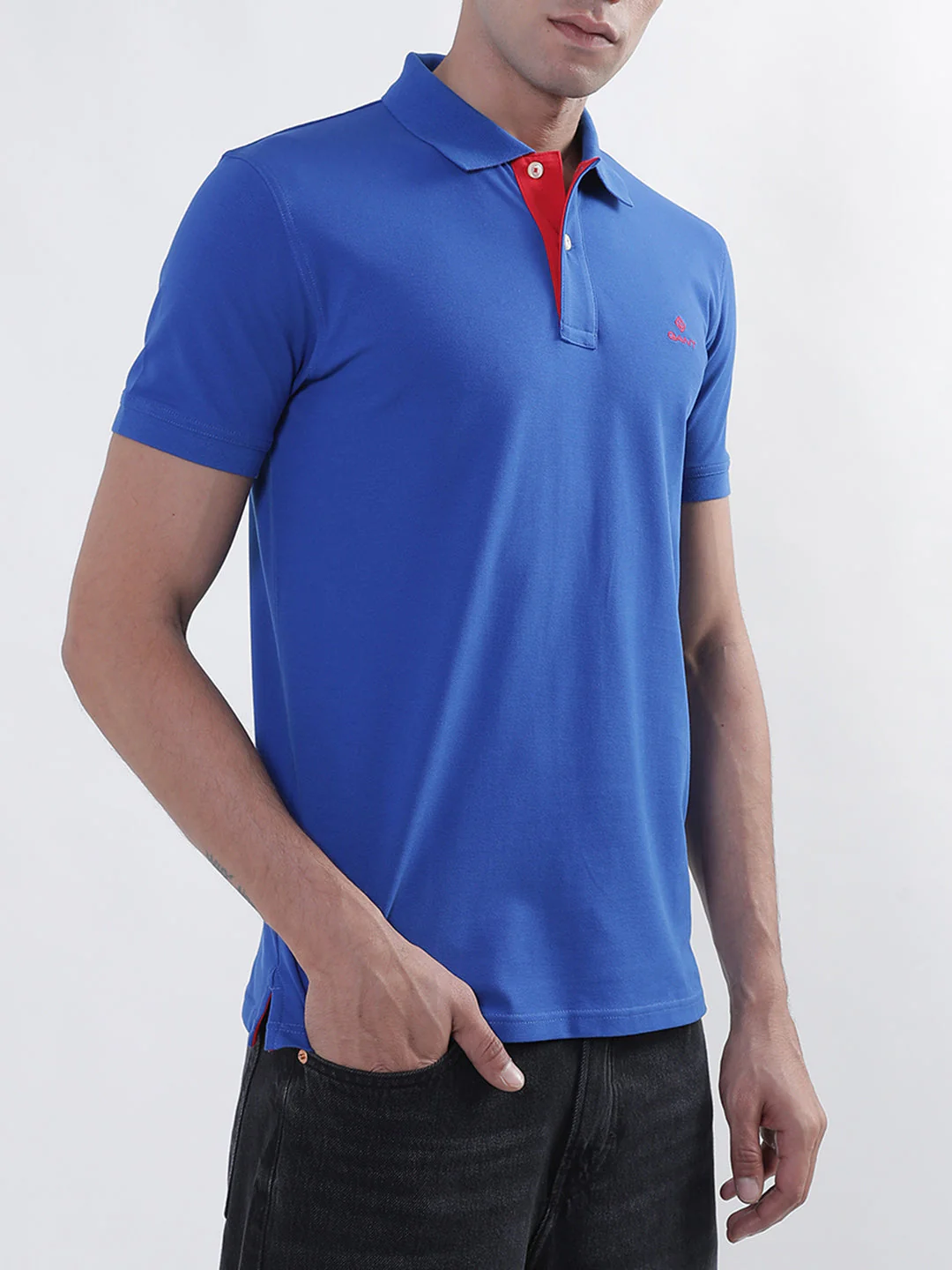 Gant Blue Contrast Pique Slim Fit Polo T-Shirt - Image 3