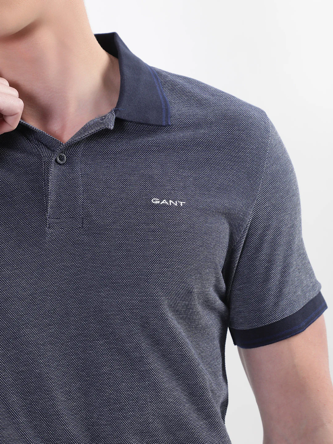 Gant Blue Oxford Regular Fit Pique Polo Tshirt - Image 6
