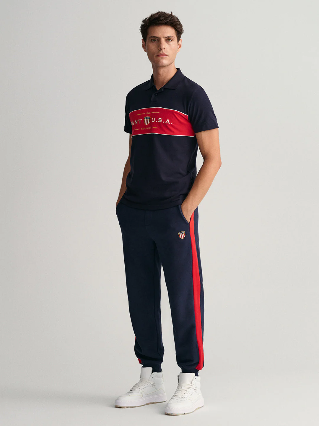Gant Blue Banner Shield Logo Regular Fit Polo Tshirt - Image 2
