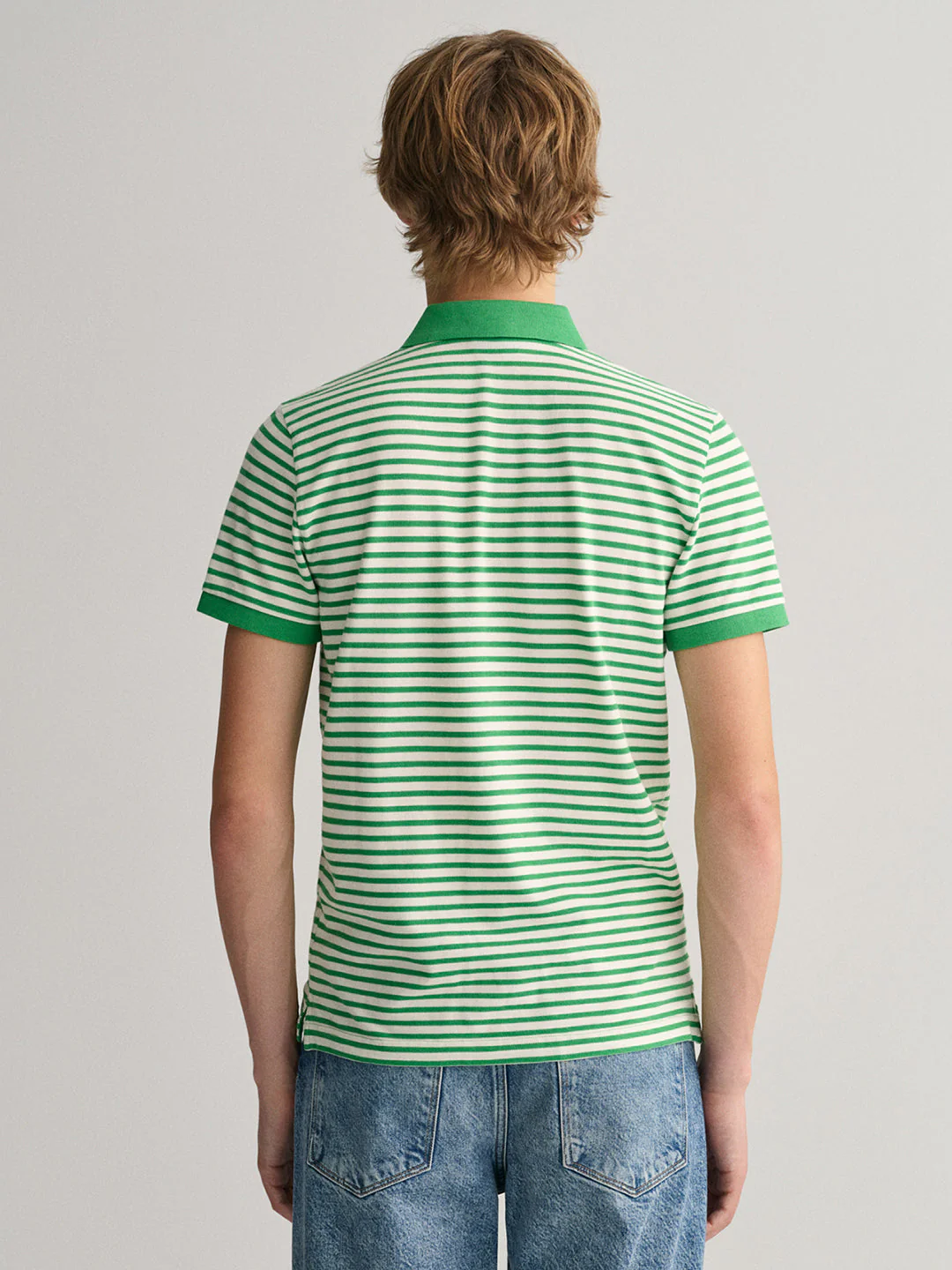 Gant Green Striped Regular Fit Pique Polo Tshirt - Image 3