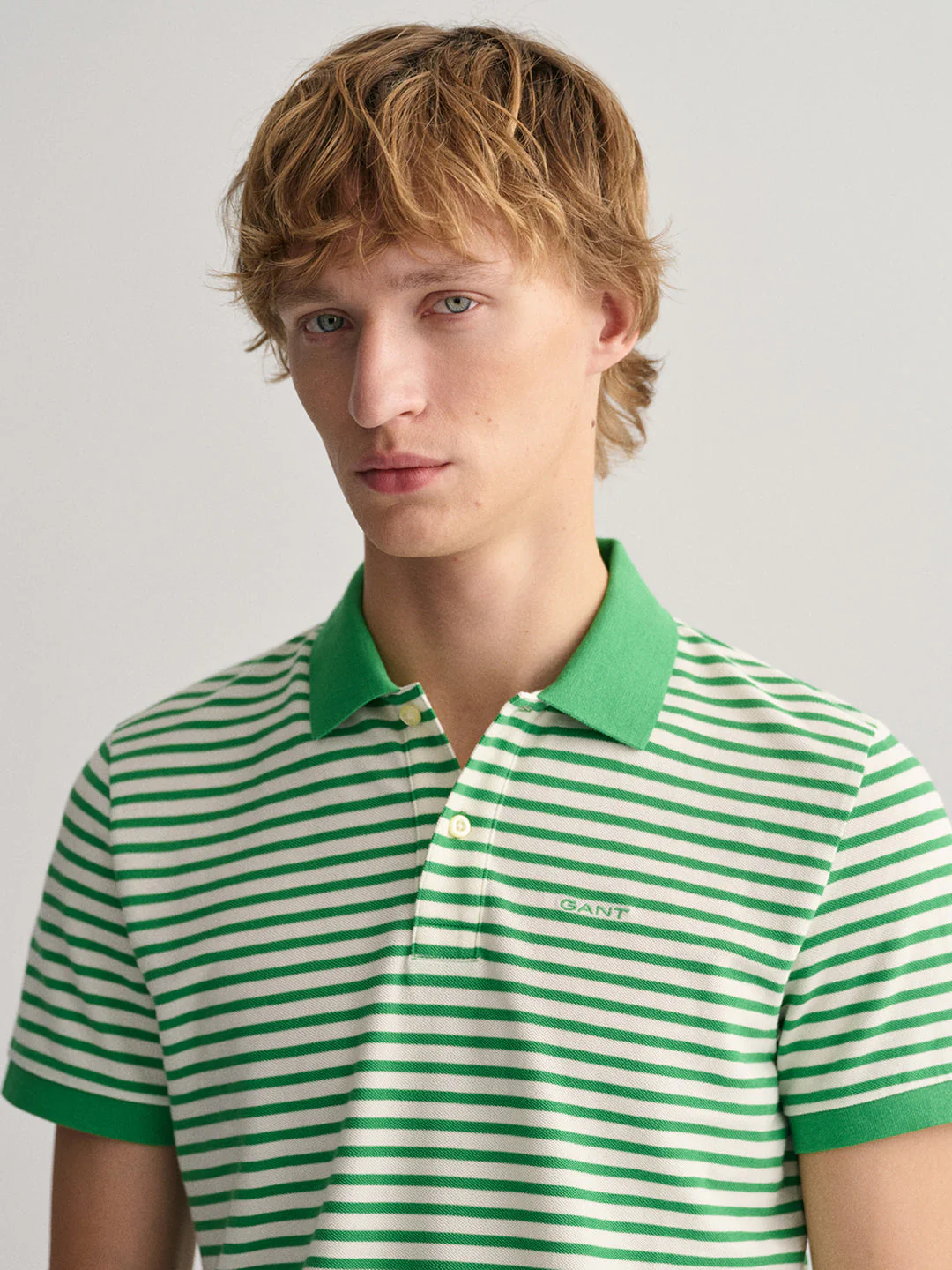 Gant Green Striped Regular Fit Pique Polo Tshirt - Image 4