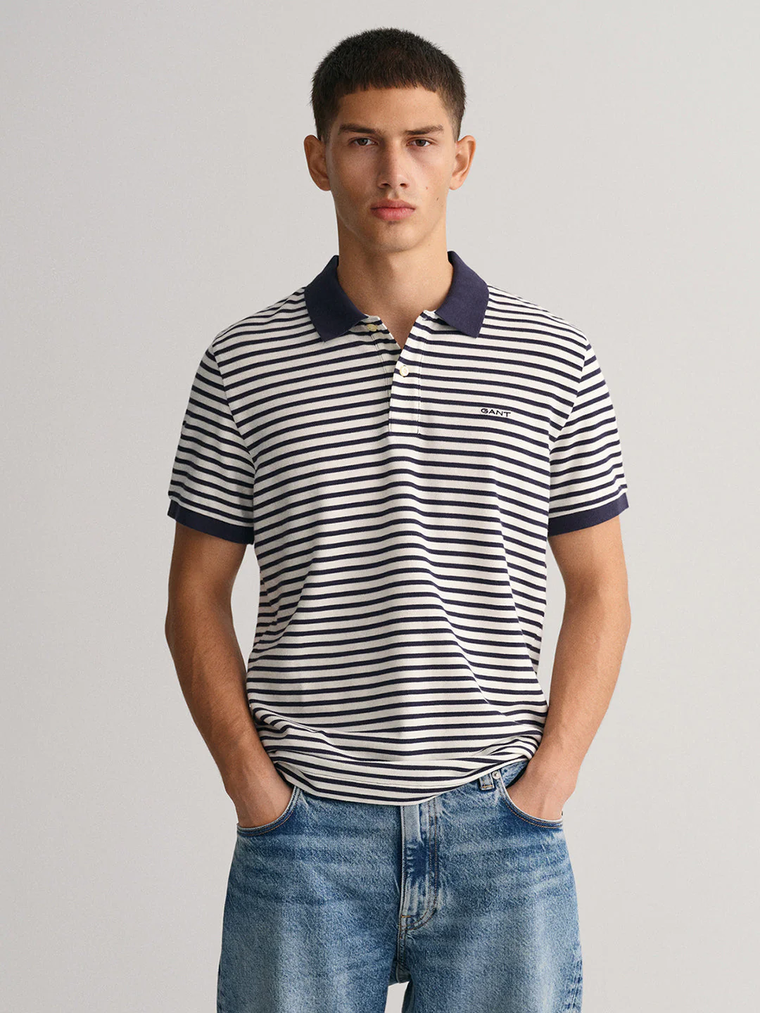 Gant Blue Striped Regular Fit Pique Polo Tshirt