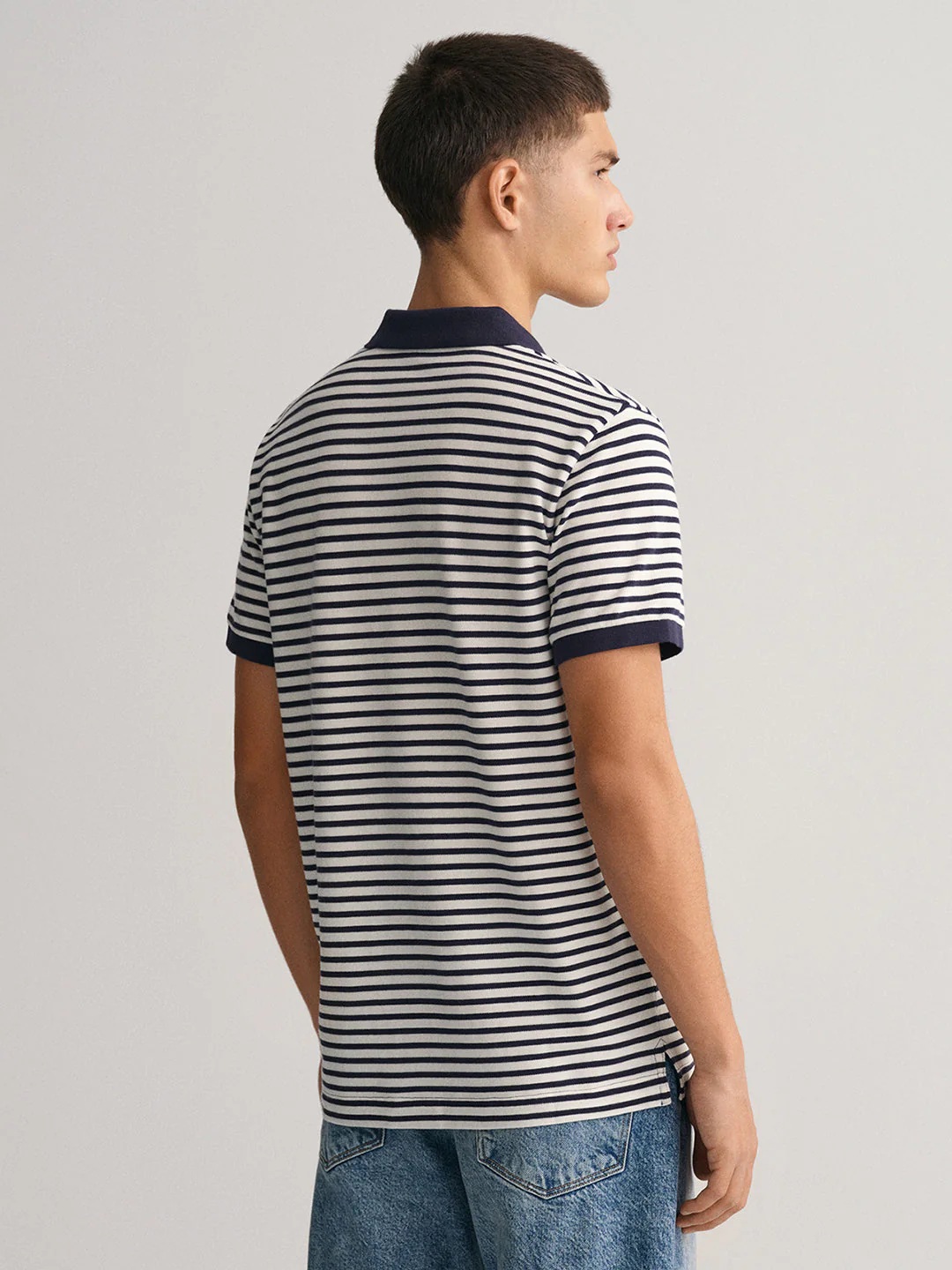 Gant Blue Striped Regular Fit Pique Polo Tshirt - Image 3