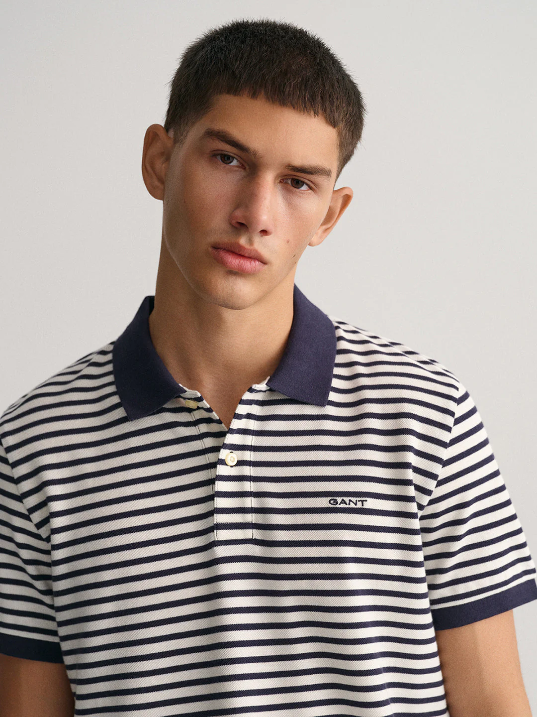 Gant Blue Striped Regular Fit Pique Polo Tshirt - Image 4