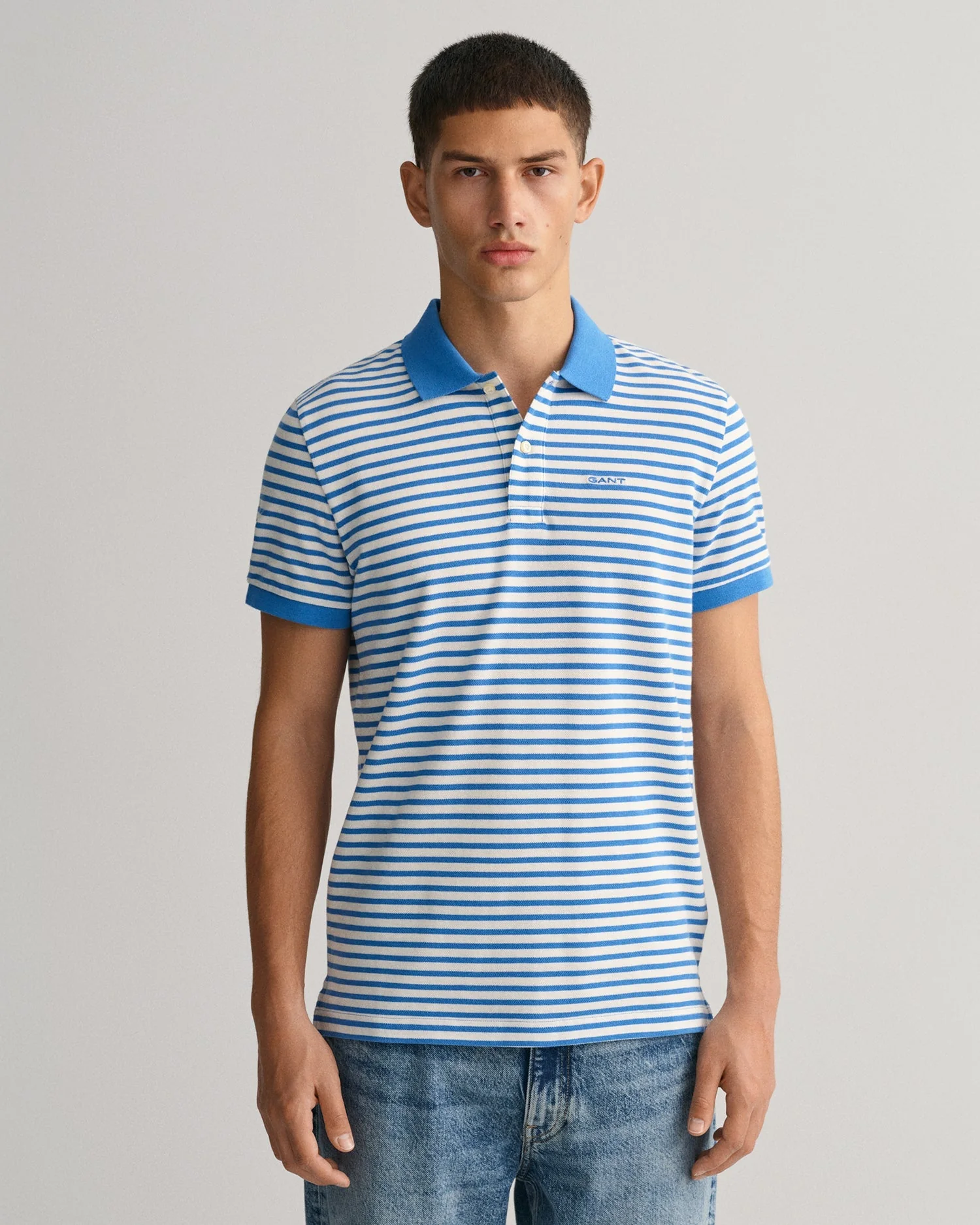 Gant Blue Striped Regular Fit Pique Polo Tshirt