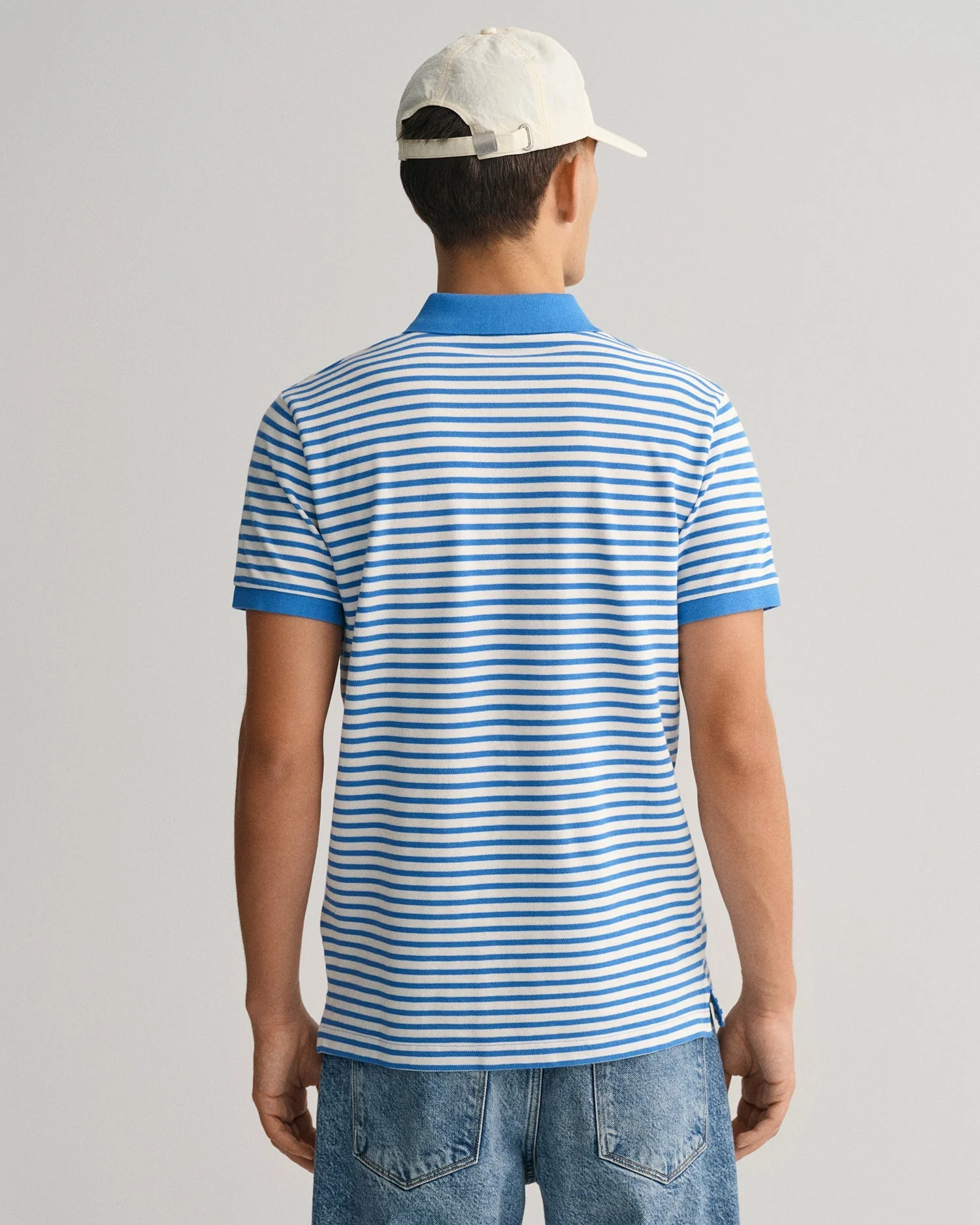 Gant Blue Striped Regular Fit Pique Polo Tshirt - Image 3