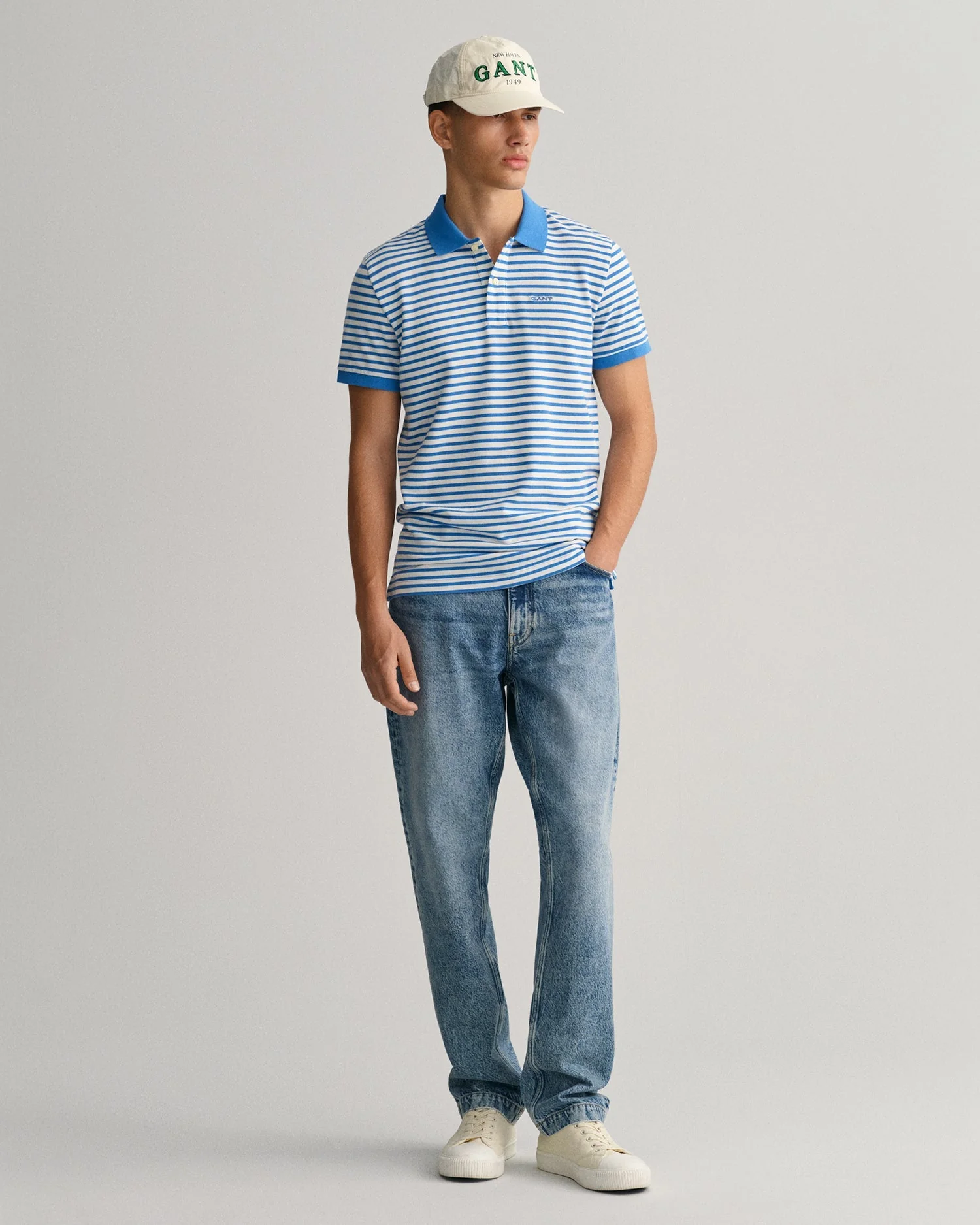 Gant Blue Striped Regular Fit Pique Polo Tshirt - Image 4