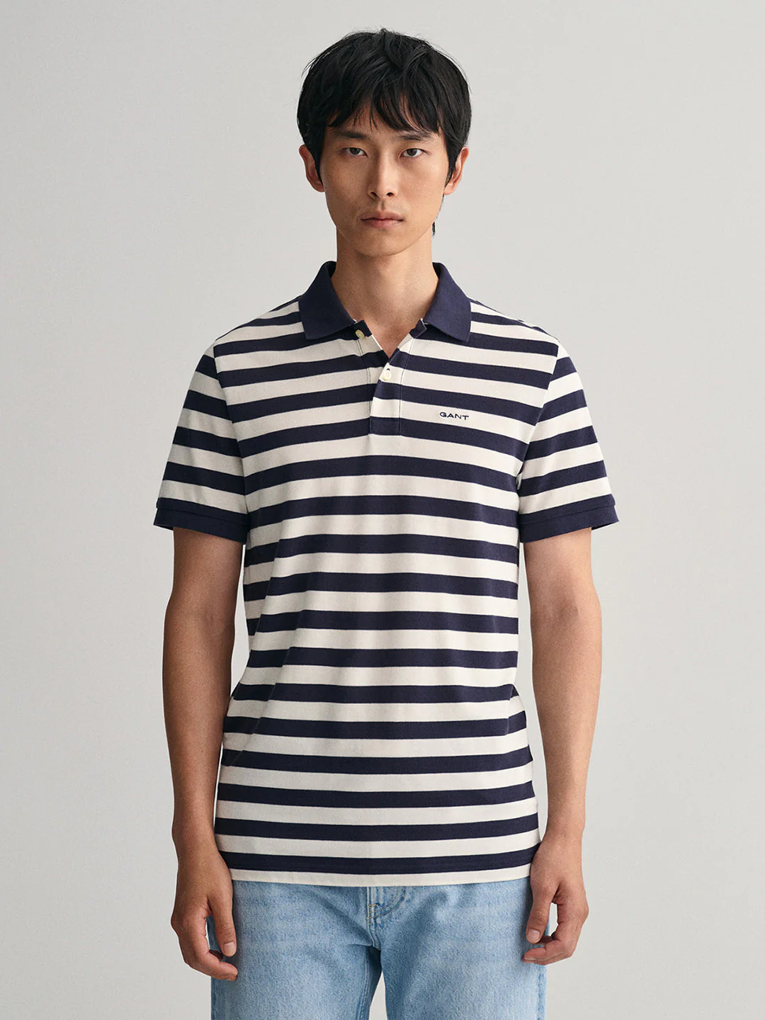 Gant Blue Striped Regular Fit Pique Polo Tshirt