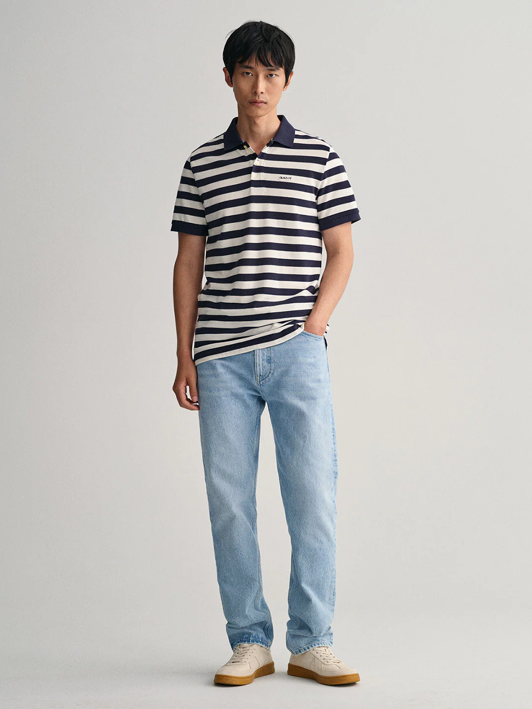 Gant Blue Striped Regular Fit Pique Polo Tshirt - Image 2